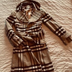 Burberry Pea Coat Plaid Petite Size: L